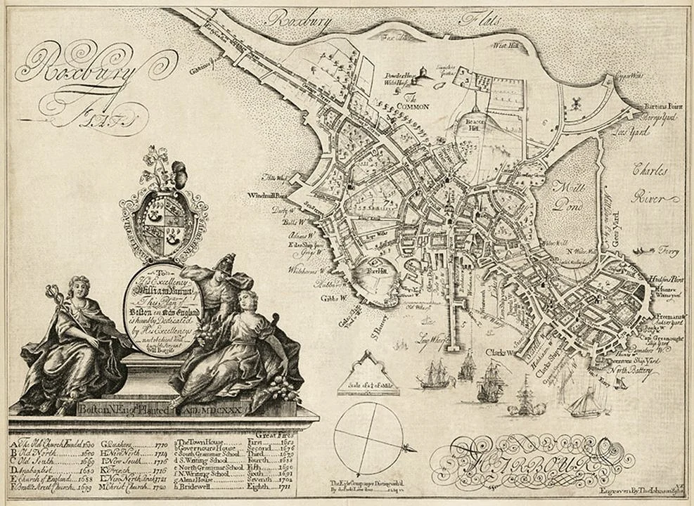 1728 Roxbury Massachusetts Antique Map