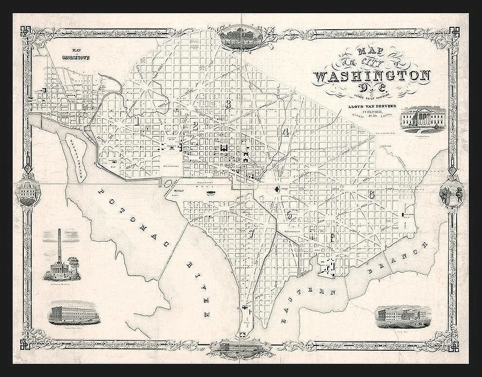 Washington DC Antique Map 1851