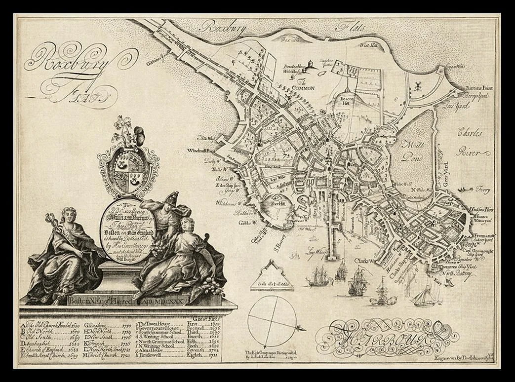 1728 Roxbury Massachusetts Antique Map