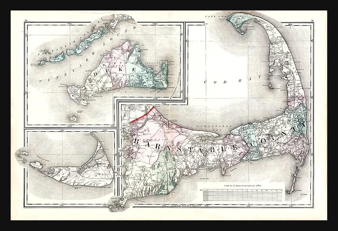 1871 antique cape cod massachusetts map