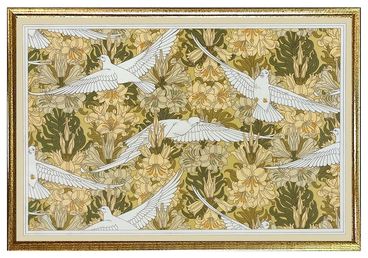 Verneuil Doves and Lilies  Vintage Ephemera Print or Card