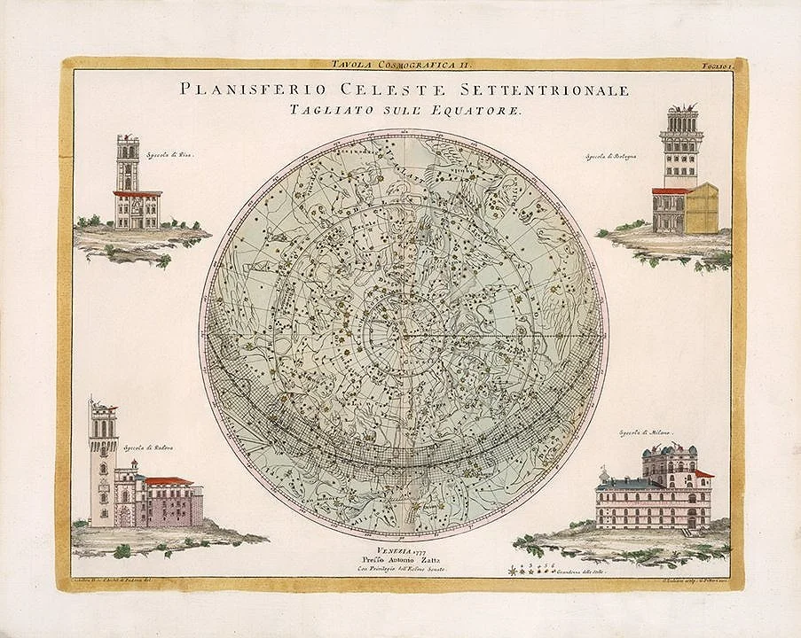 1777  Planisferio Celeste Settenrionale Solar System Antique Celestial Map