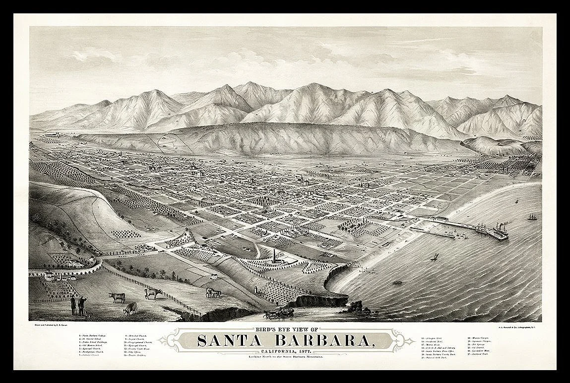 1877 Santa Barbara Antique California Map
