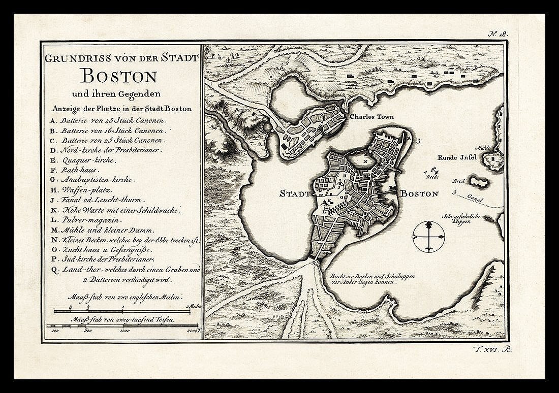 1758 antique boston massachusetts map