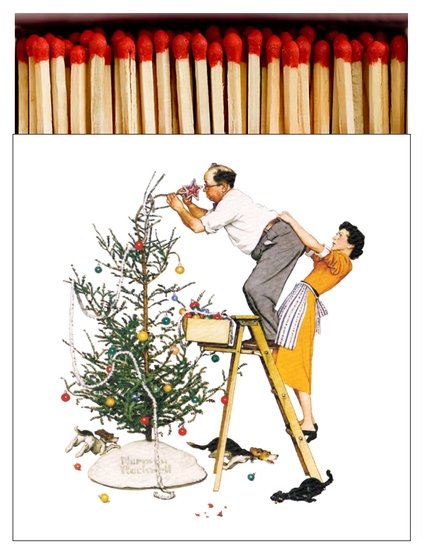 norman rockwell trimming the tree decorative boxed matches