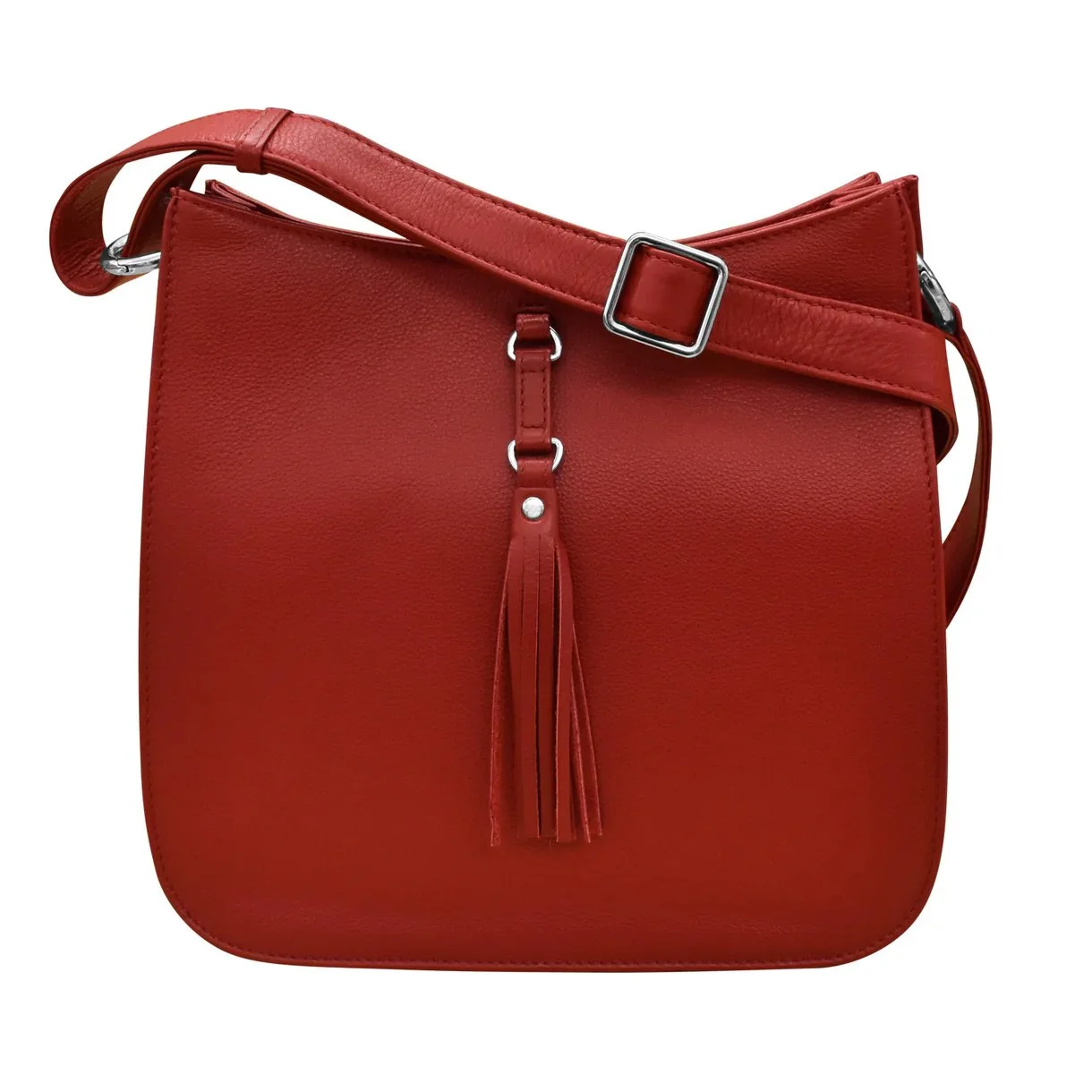 red leather feed bag handbag