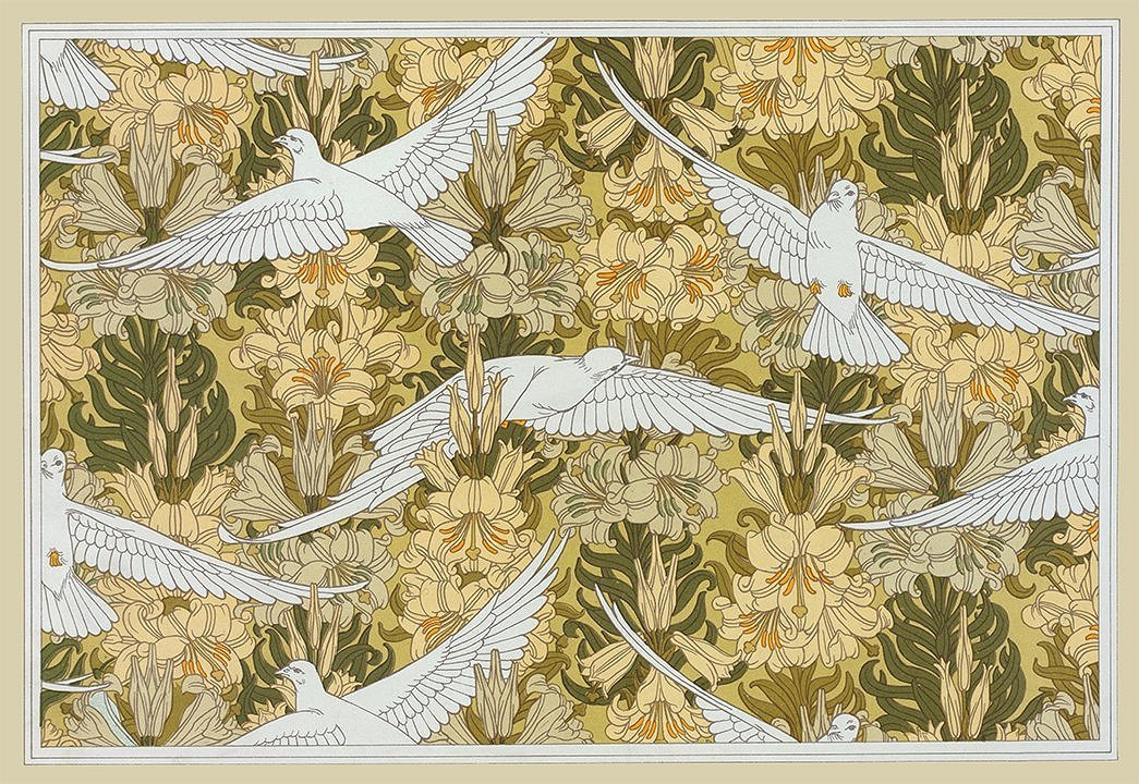 Verneuil Doves and Lilies  Vintage Ephemera Print or Card