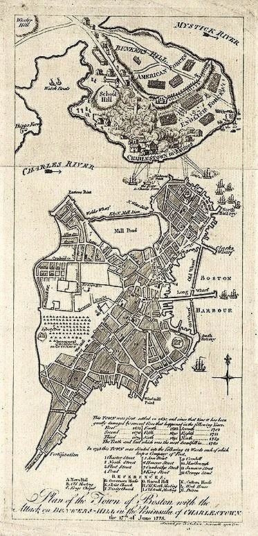 1775 Boston & Charlestown Antique Massachusetts Map