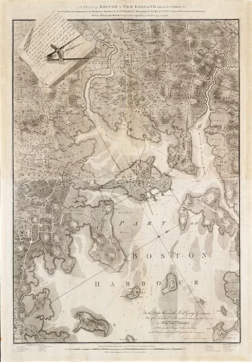 1777 antique boston massachusetts map