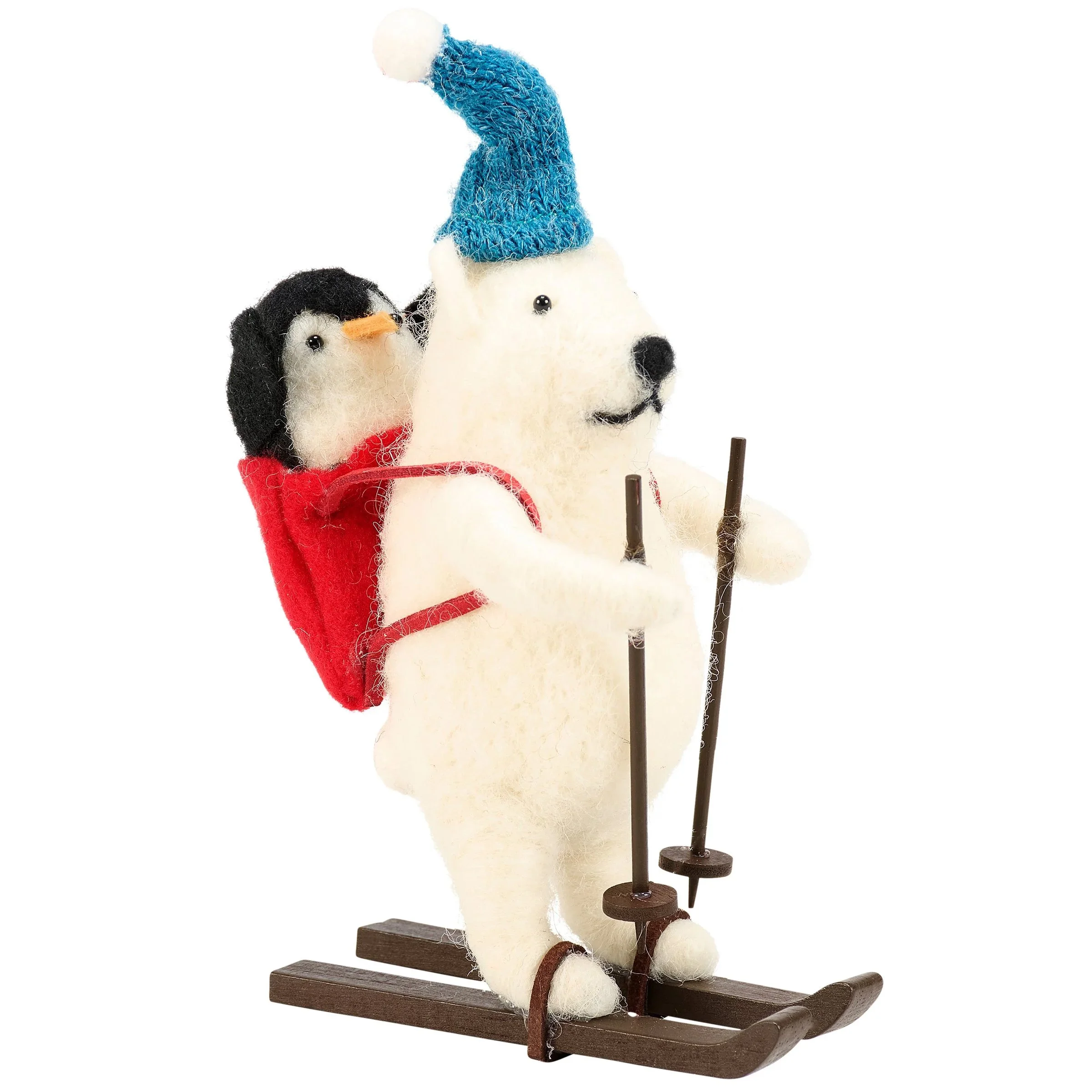 polar bear skiing with penguin backpack christmas ornament