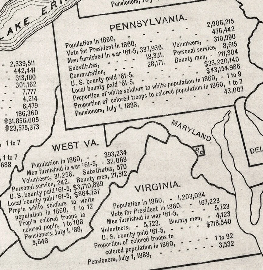 1888 Statistical United States Map detail