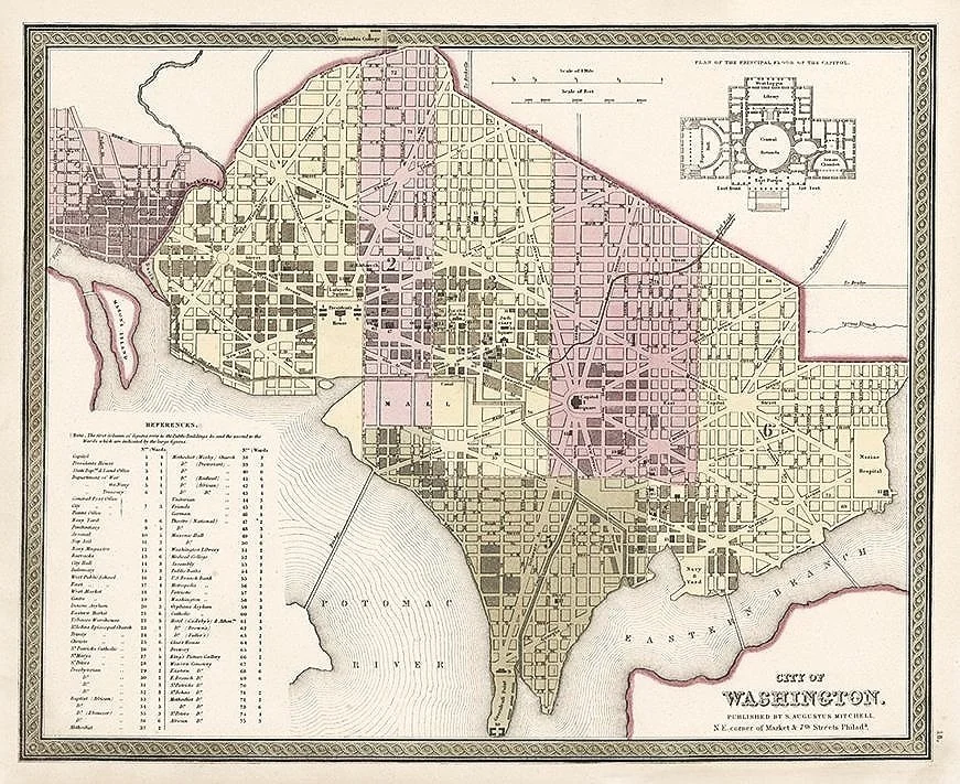 1851 city of washington dc antique map
