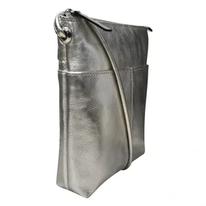 Silver Metallic Leather Satchel Crossbody Small Handbag — MUSEUM