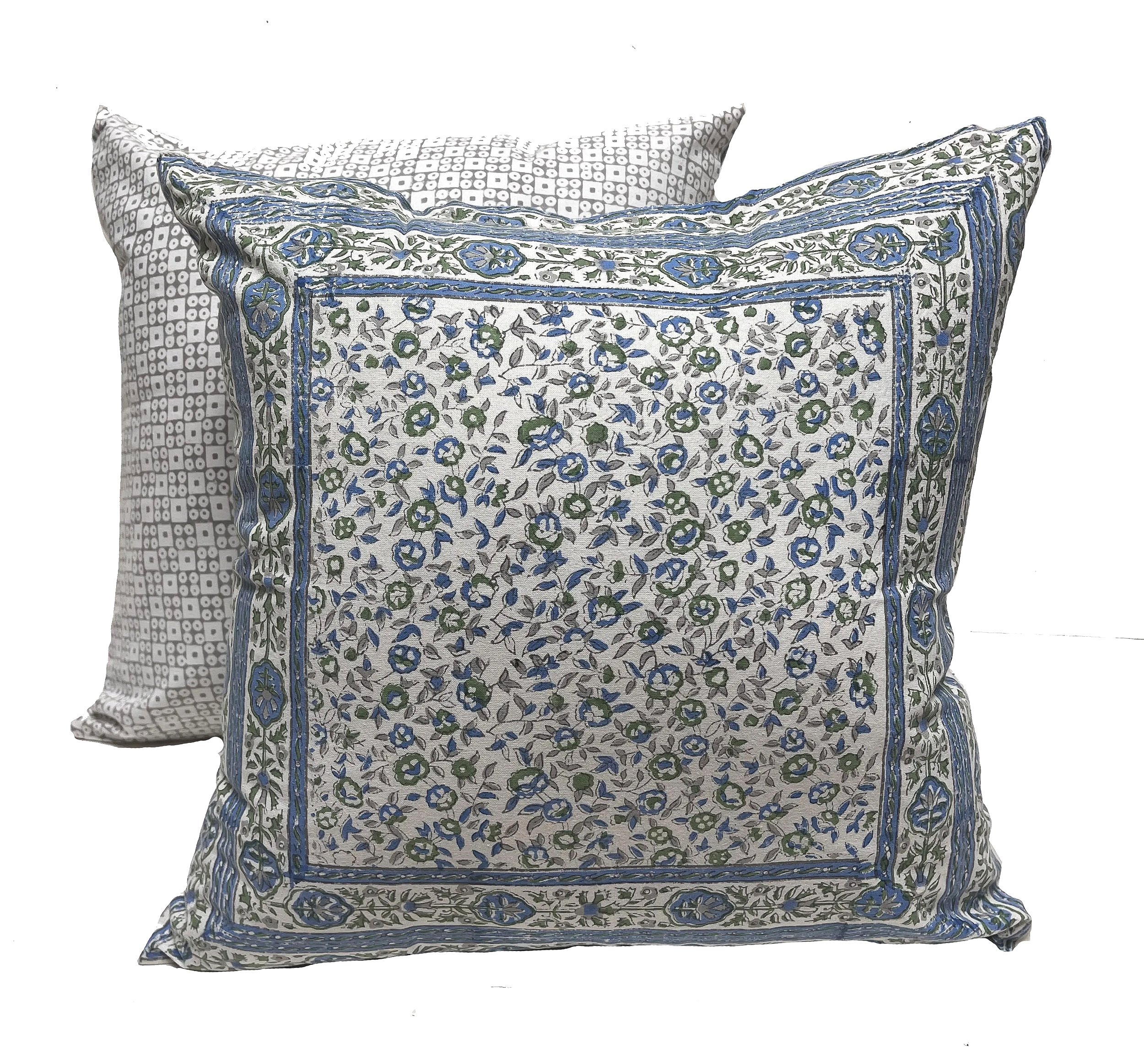 cornwall blue hand block printed pillow