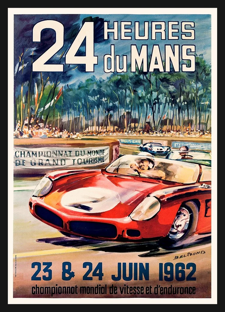 Affiche 24 Heures Du Mans 1963 - Poster Course Voiture Vintage