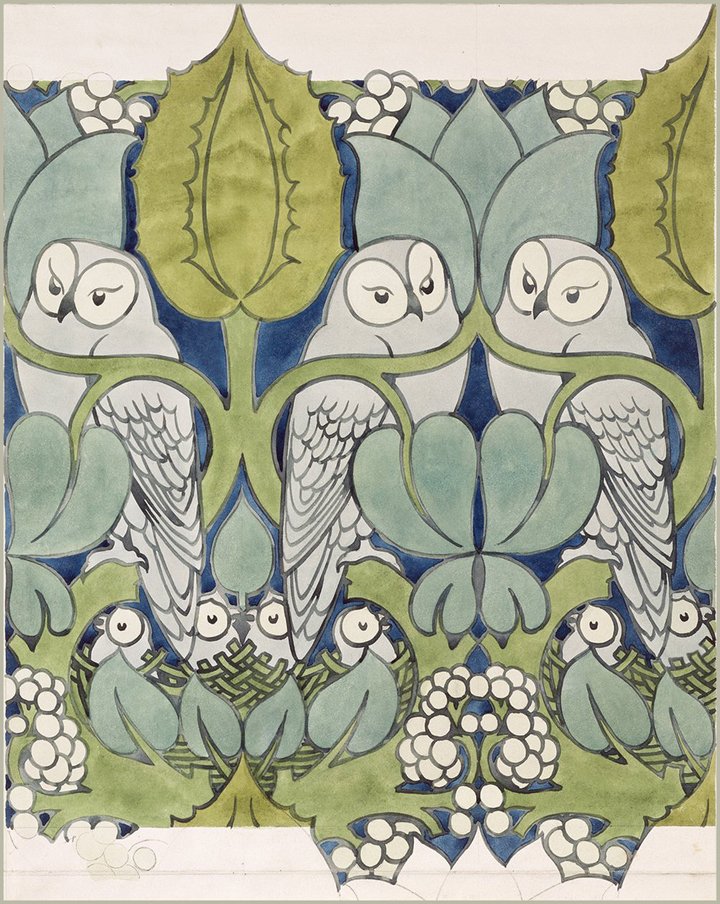 Voysey Owls 1913 Vintage Ephemera Print