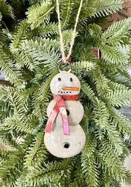 snowman recycled metal christmas ornament