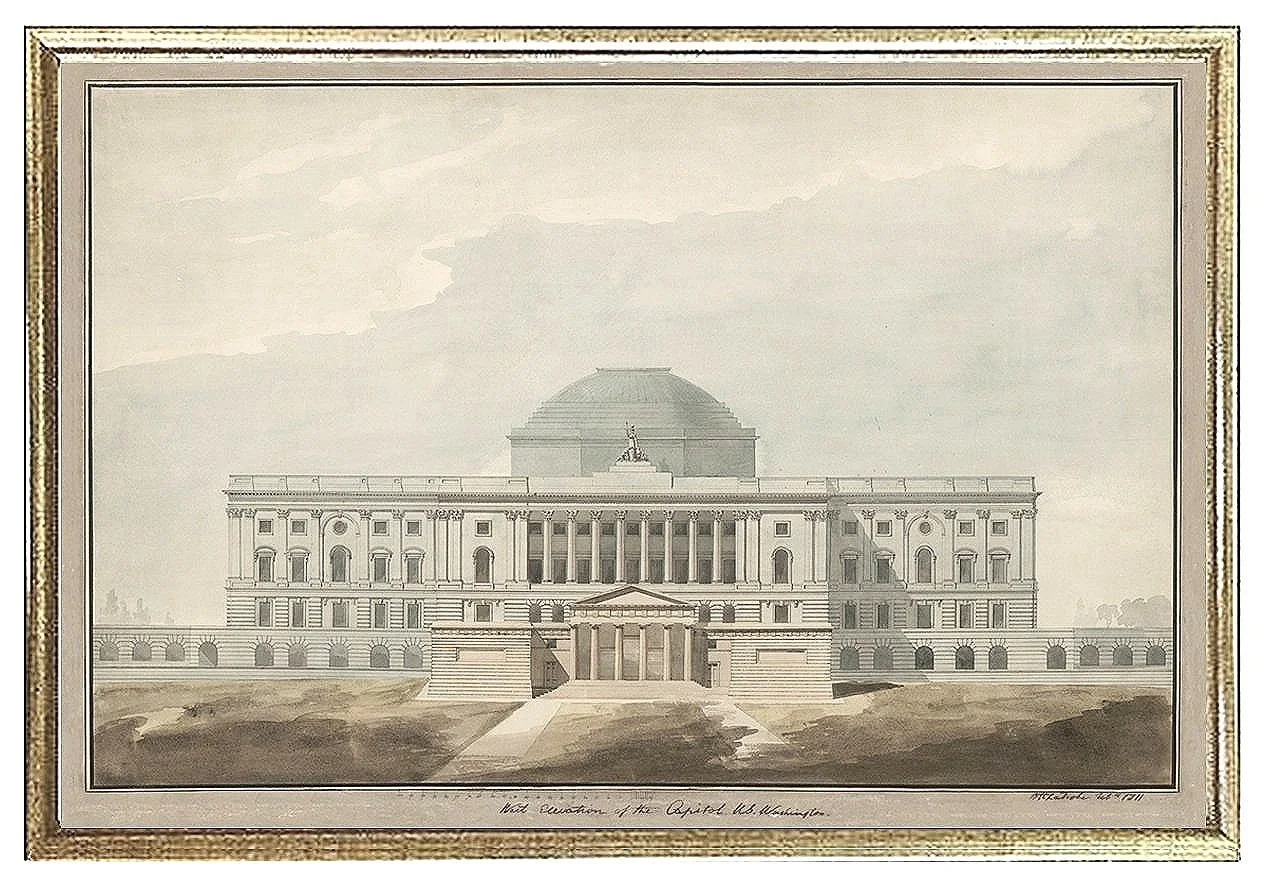 1811 Washington Capital Building Antique Architectural Drawing