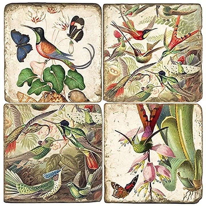 vintage hummingbirds marble coasters