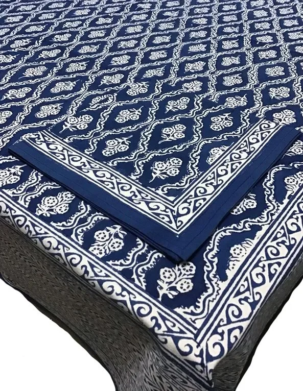 navy trellis hand block print cotton napkins and placemats