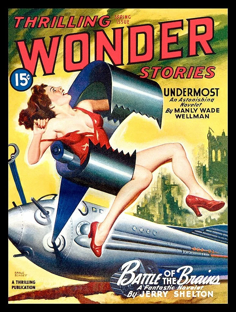 Thrilling Wonder Stories Battle Brains Vintage Pulp Comic Poster