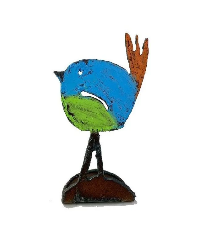 whimsical small bird standing recycled metal handmade in usa