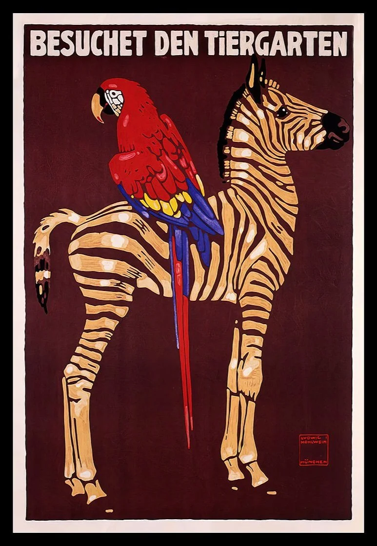 Besuchet Den Tiergarten Vintage Zoo Poster