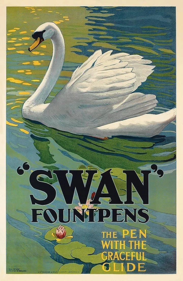swan fountain pens vintage advertising poster