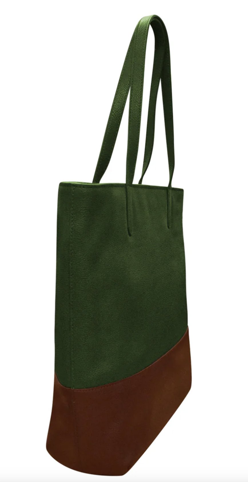 hunter green and rustic brown zip leather tote