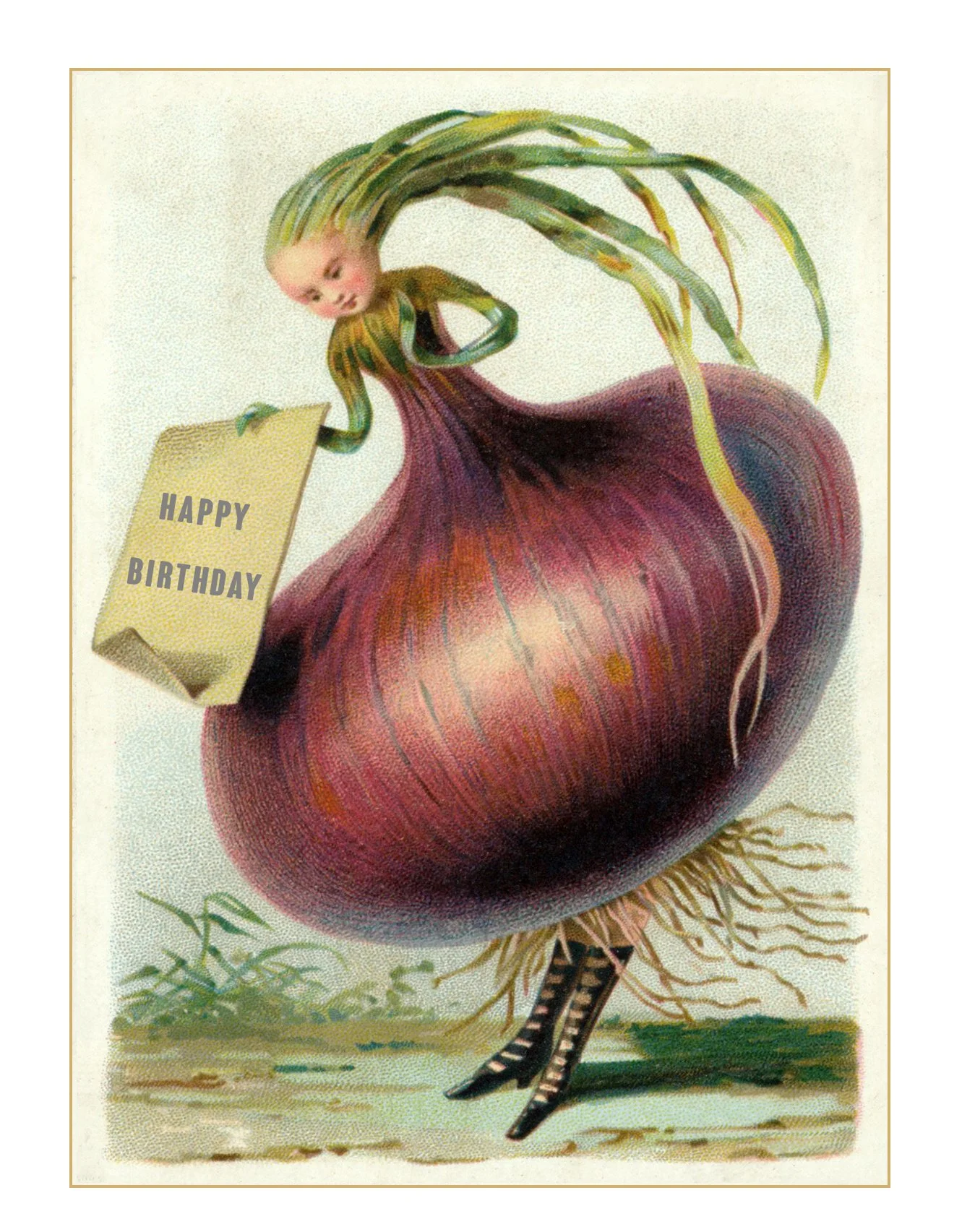 Onion Girl Antique Postcard Birthday Card