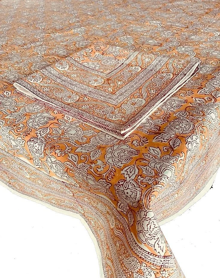 rashmi orange hand block printed tablecloth