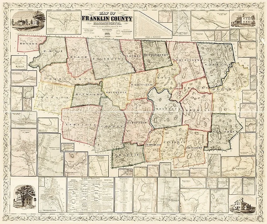 1858 Franklin County Massachusetts Antique Map