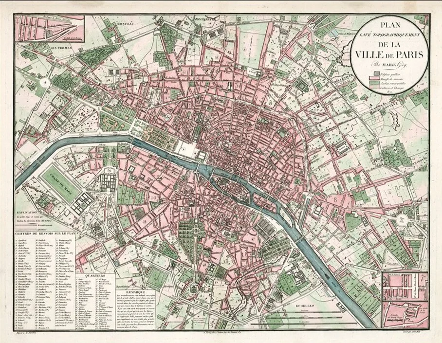 antique paris map 1821
