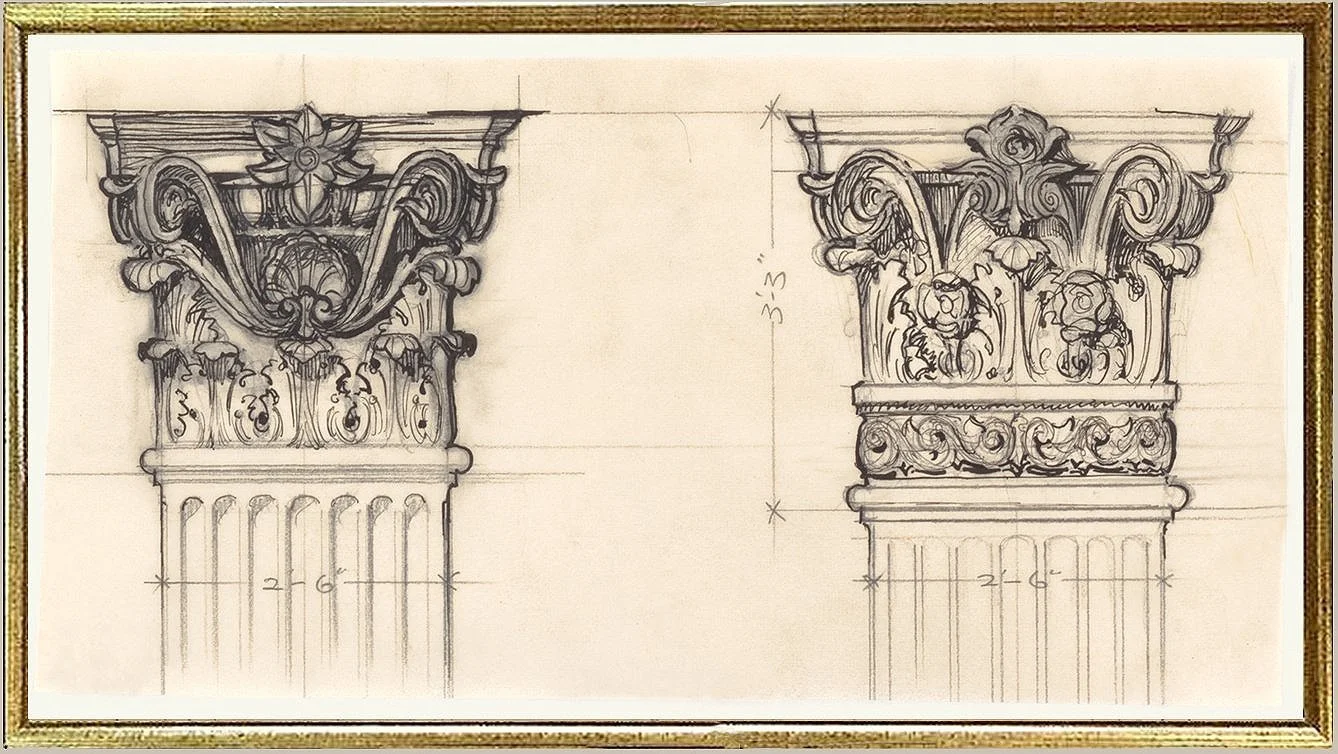 The Breakers Column Capital Newport Mansion Vintage Architectural Print