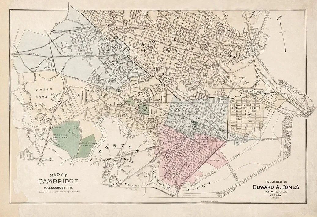 1891 Antique Cambridge Massachusetts Map