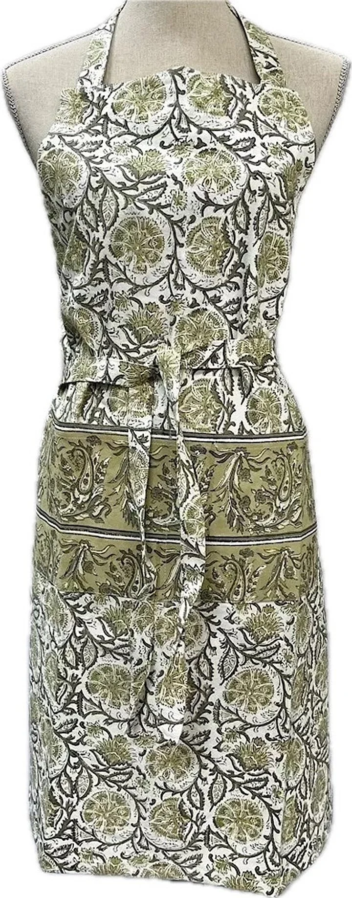 kalam green hand block print apron