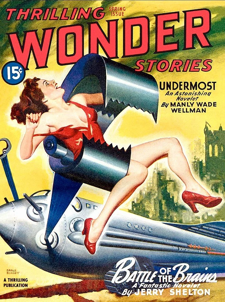 Thrilling Wonder Stories Battle Brains Vintage Pulp Comic Poster