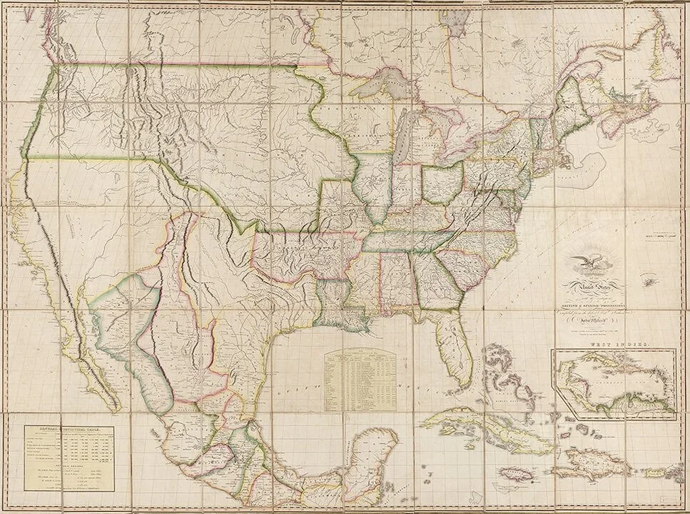 1820 United States Map with British and Spanish Possessions