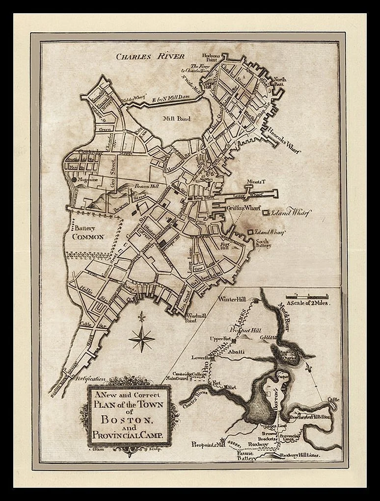 1775 boston antique map