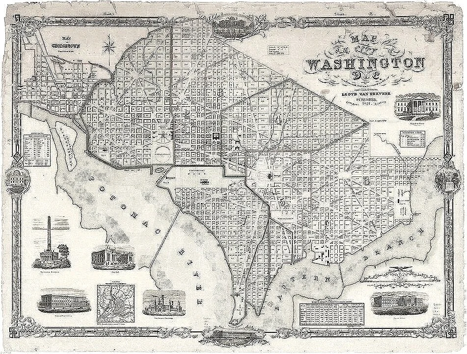 Washington DC Antique Map 1851
