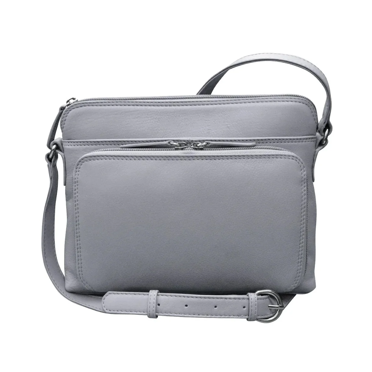 cool grey leather crossbody organizer handbag