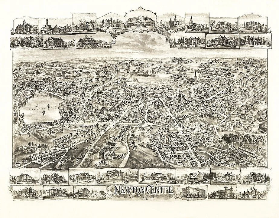 1897 Newtown Center Antique Massachusetts Map