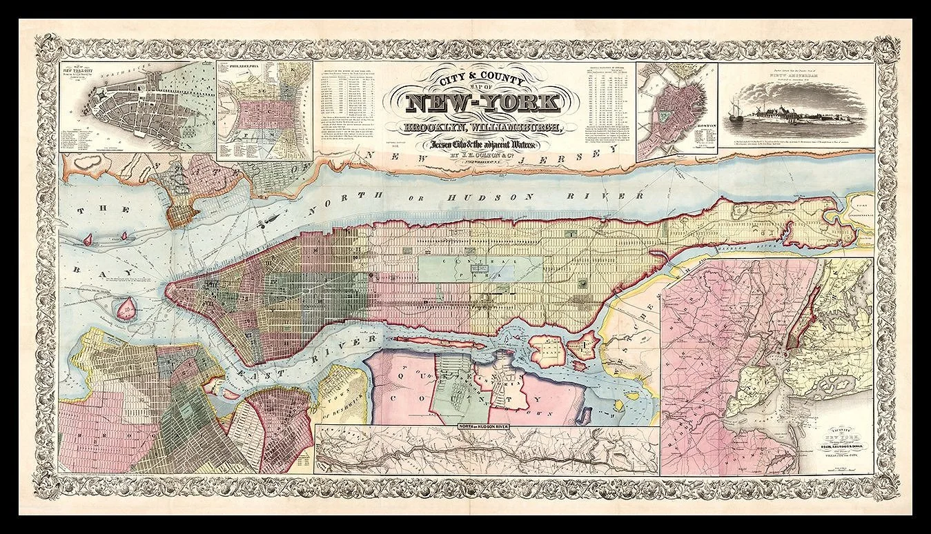 1857 New York and the Rivers Map