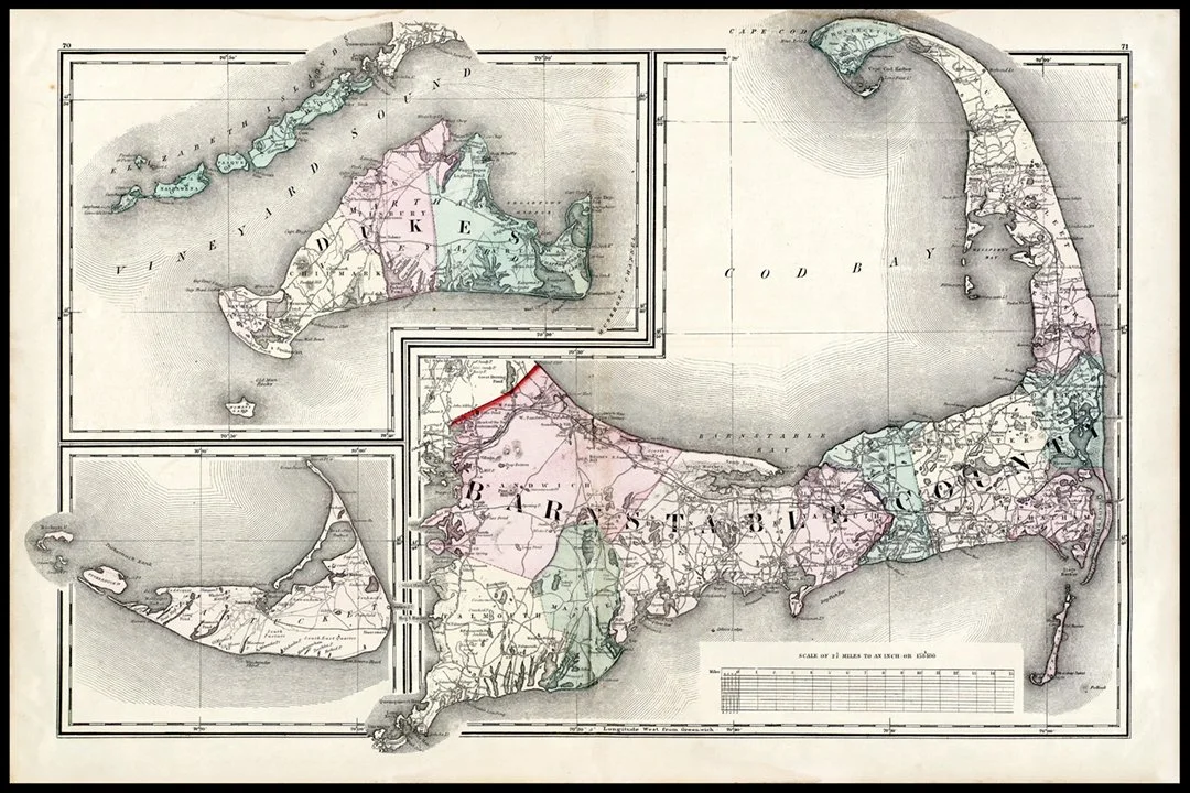 1871 antique cape cod massachusetts map