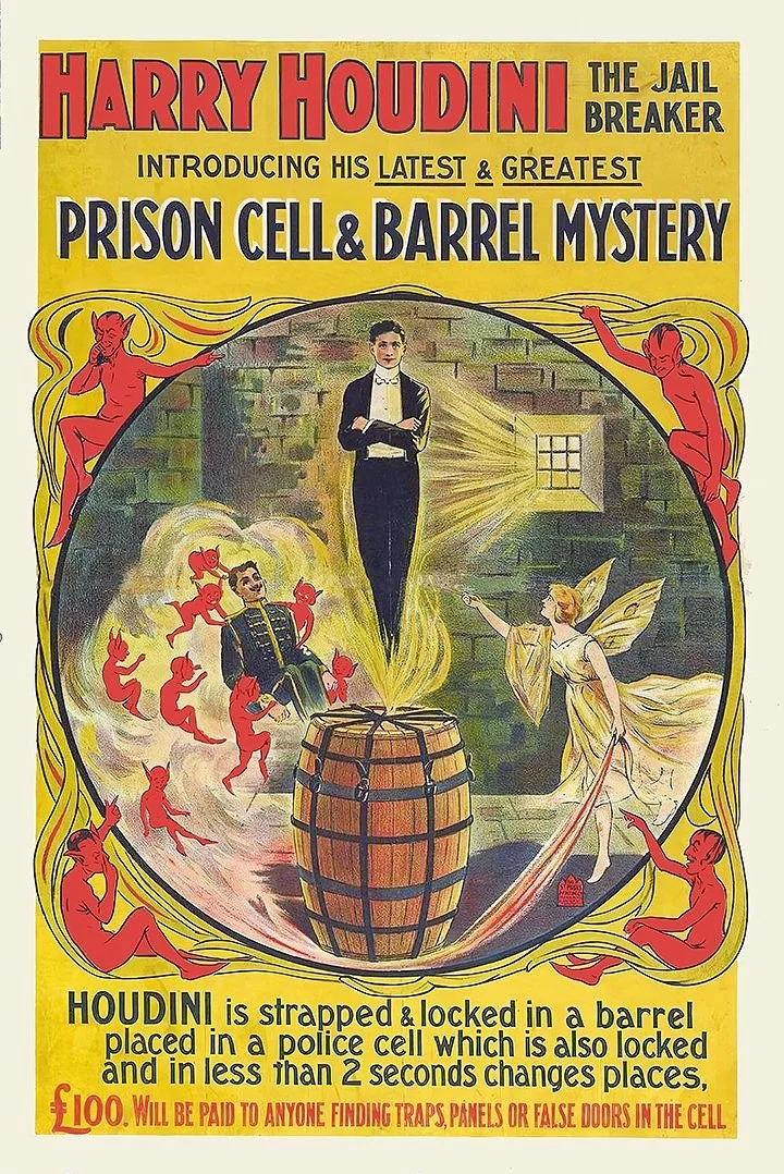 houdini prison cell vintage magic poster
