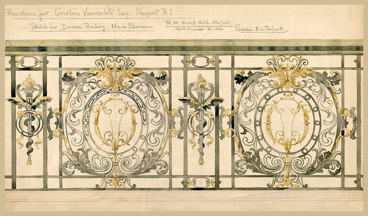 The Breakers Newport Mansion Ornate Stair Railing Vintage Architectural Print