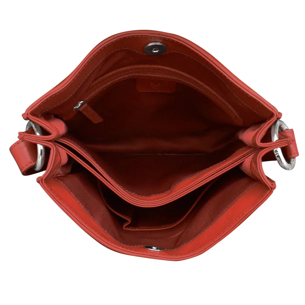 red leather feed bag handbag