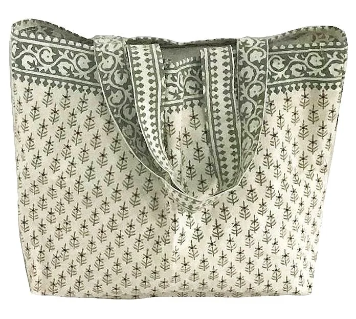 Winterberry holiday tree hand block printed market bag