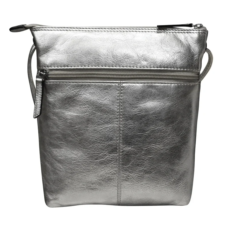 Silver Metallic Leather Satchel Crossbody Small Handbag — MUSEUM