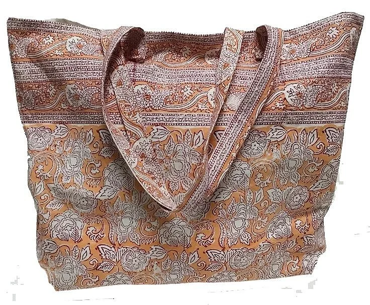 rashmi orange hand block printed market bag